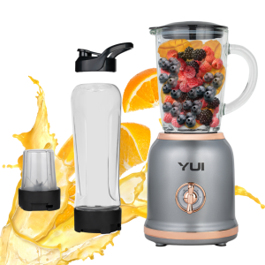 Yui M18 Kişisel Smoothie Blender Retro Titanyum Gri, 450 ml Cam, 600 ml Smoothie, 180 ml Öğütücü Hazne