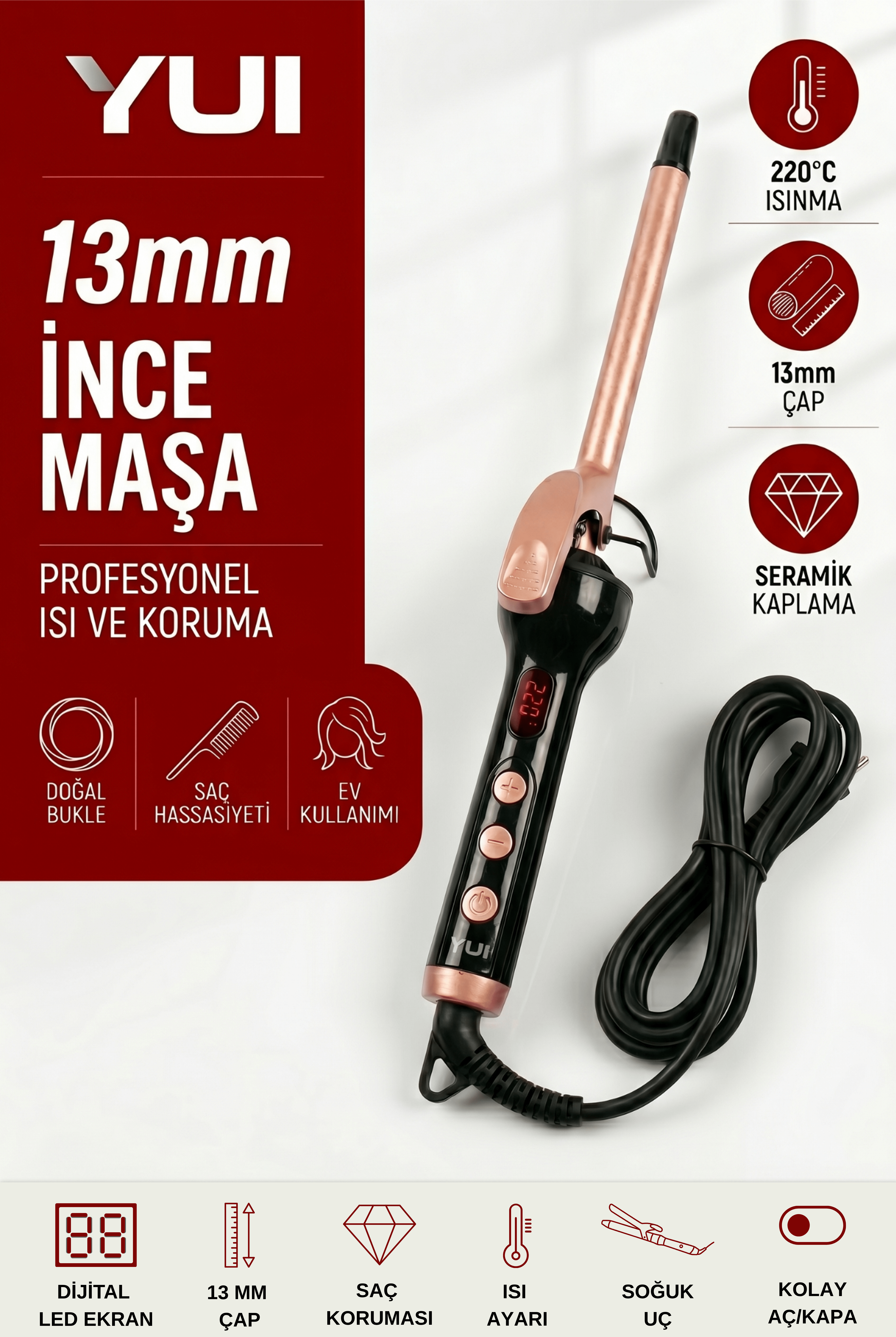 Yui KB306 Seramik Plaka Afro Dalga 13mm Kıvırcık Saç Maşası - Yui