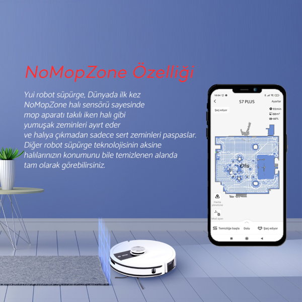 Yui S7 Plus Akıllı Çöp İstasyonlu Robot Vacuum & Mop Süpürge Beyaz