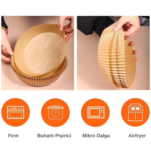 Yui,Xiaomi,Philips,Arzum,Tefal,Kumtel Uyumlu 20cm 7.9inç Hava Fritözü Airfryer Pişirme Kağıdı