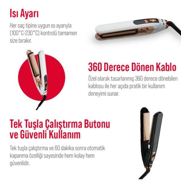 Yui KB2006 Seramik Plaka Led Ekran Mini Saç Düzleştirici ve Şekillendirici Maşa