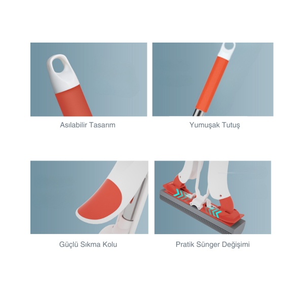 Yui Varivas TB38 Kelebek Sıkma Mekanizmalı 38 Cm XL Sünger Paspas Fayans Parke Sihirli Mop
