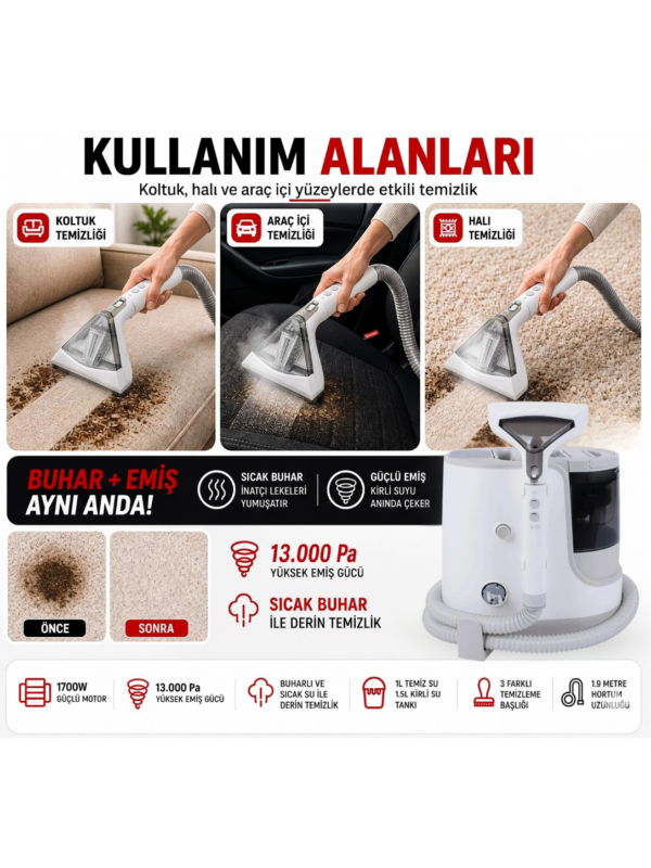 Xv12 Pro Max 1700w Buharlı Koltuk Ve Halı Yıkama Makinesi -Buharlı Temizleyici