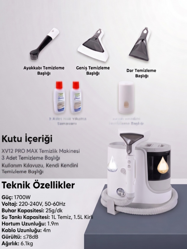 Xv12 Pro Max 1700w Buharlı Koltuk Ve Halı Yıkama Makinesi -Buharlı Temizleyici