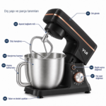 M108 Easy Chef Hamur Yoğurma Makinesi Stand Mikseri Siyah