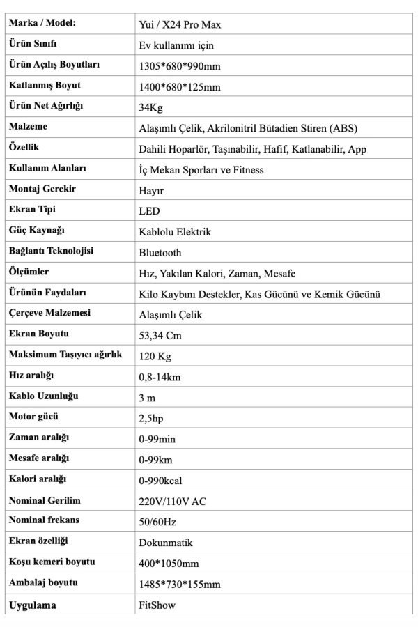X24 Pro Max 14 Km Hız-120 Kg Taşıma-katlanabilir Akıllı Yürüyüş Ve Koşu Bandı -2.5 Hp Beyaz