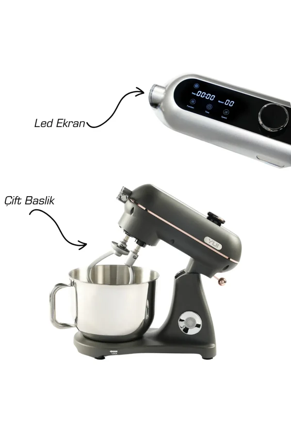 Easy Chef M122 Plus DC Motor Stand Mikser Çift Başlıklı Mat Gri Gold
