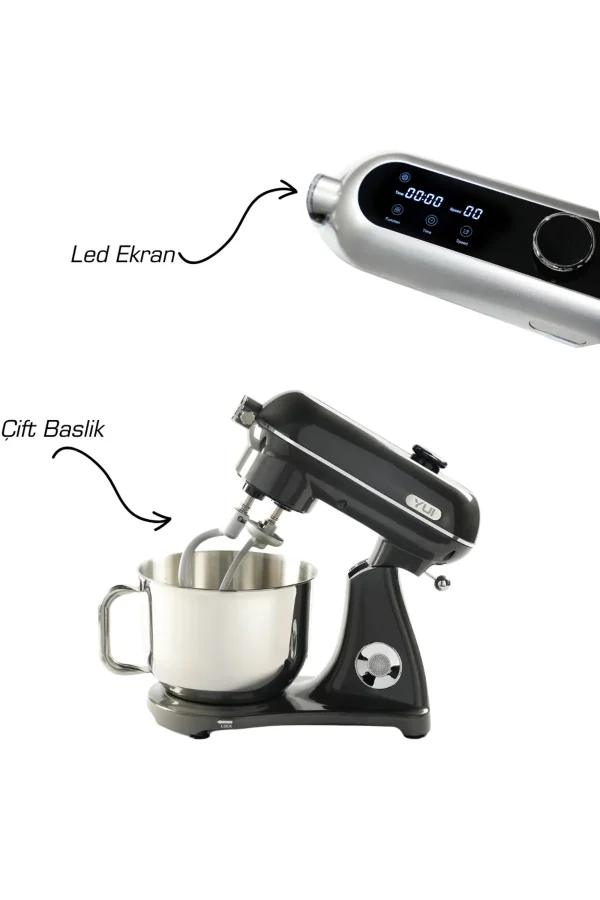 Easy Chef M122 Plus DC Motor Stand Mikser Çift Başlıklı Parlak Koyu Gri