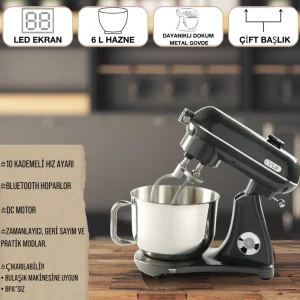 Easy Chef M122 Plus DC Motor Stand Mikser Çift Başlıklı Parlak Koyu Gri