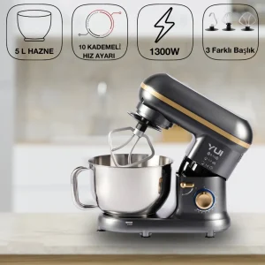 M108 Easy Chef Hamur Yoğurma Makinesi Stand Mikseri Gri Gold