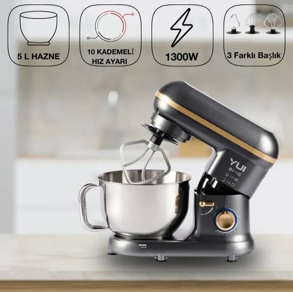 M108 Easy Chef Hamur Yoğurma Makinesi Stand Mikseri Gri Gold