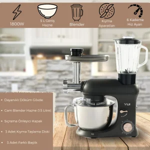 M200 Multi-fonksiyonel 3'ü Bir Arada Döküm Gövde Stand Mikser Kıyma Setli Ve Blender Özellikli 1800w
