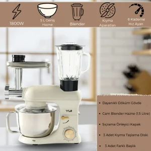 M200 Multi-fonksiyonel 3'ü Bir Arada Döküm Gövde Stand Mikser Kıyma Setli Ve Blender Özellikli 1800w