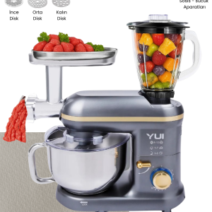 M120 Multi-fonksiyonel 3'ü Bir Arada Stand Mikser Kıyma Setli Ve Blender Özellikli Koyu Gri/Gold