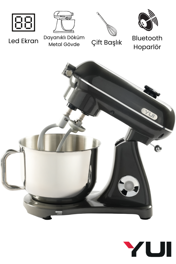 Easy Chef M122 Plus DC Motor Stand Mikser Çift Başlıklı Parlak Koyu Gri