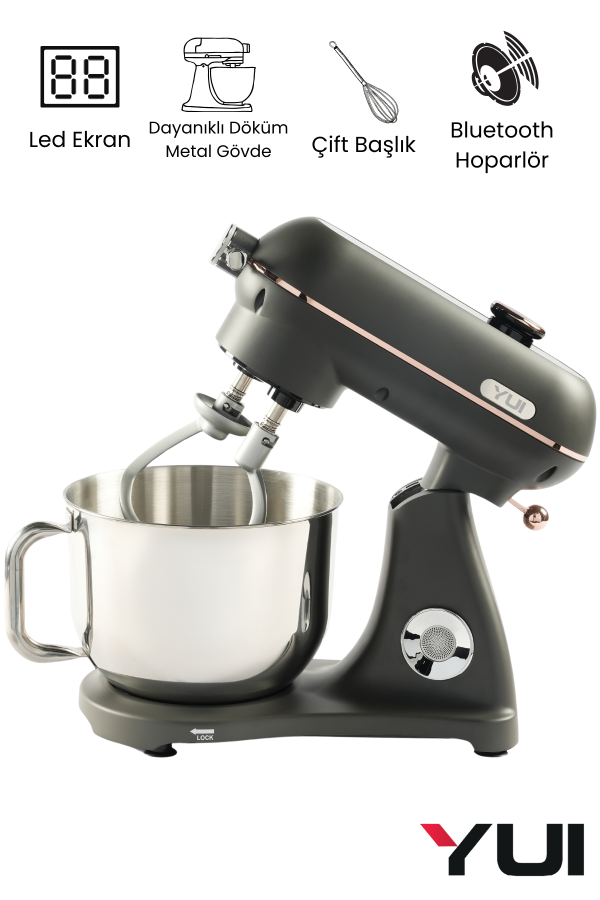 Easy Chef M122 Plus DC Motor Stand Mikser Çift Başlıklı Mat Gri Gold