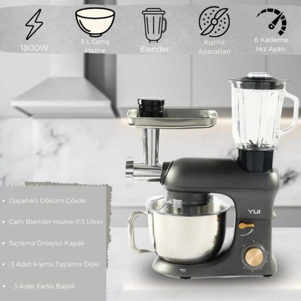 M200 Multi-fonksiyonel 3'ü Bir Arada Döküm Gövde Stand Mikser Kıyma Setli Ve Blender Özellikli 1800w