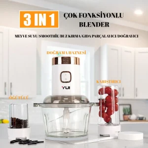 M2001 3'ü 1 Arada 2 Litre Doğrayıcı Cam Hazne- Kişisel Smoothie Blender-Öğütücü