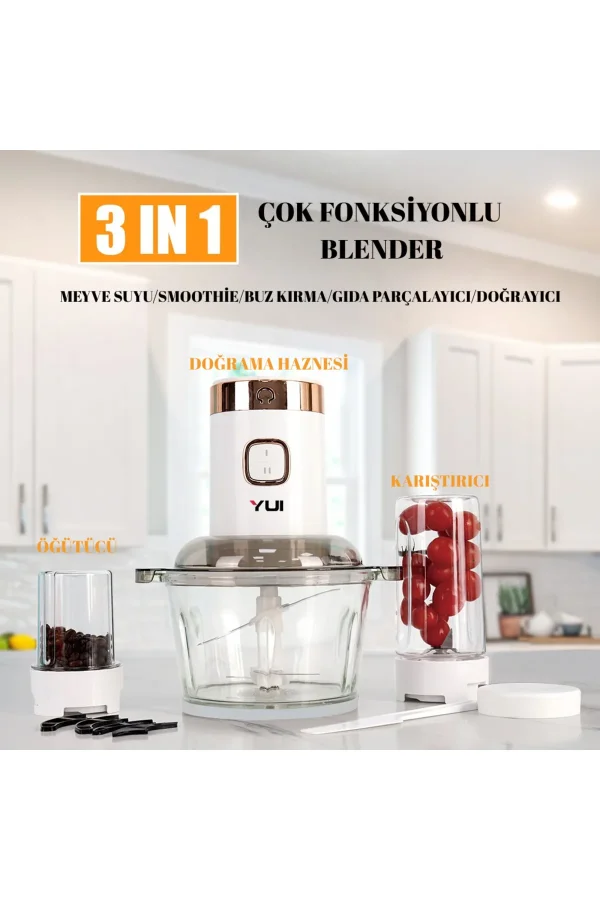 M2001 3'ü 1 Arada 2 Litre Doğrayıcı Cam Hazne- Kişisel Smoothie Blender-Öğütücü