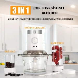 M2001 3'ü 1 Arada 2 Litre Doğrayıcı Cam Hazne- Kişisel Smoothie Blender-Öğütücü