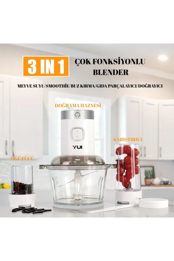 M2001 3'ü 1 Arada 2 Litre Doğrayıcı Cam Hazne- Kişisel Smoothie Blender-Öğütücü