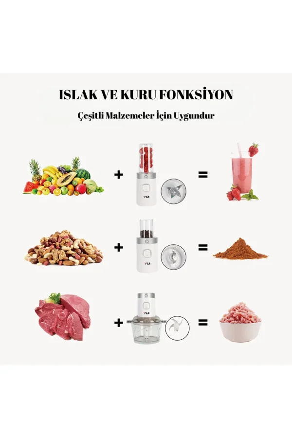 M2001 3'ü 1 Arada 2 Litre Doğrayıcı Cam Hazne- Kişisel Smoothie Blender-Öğütücü