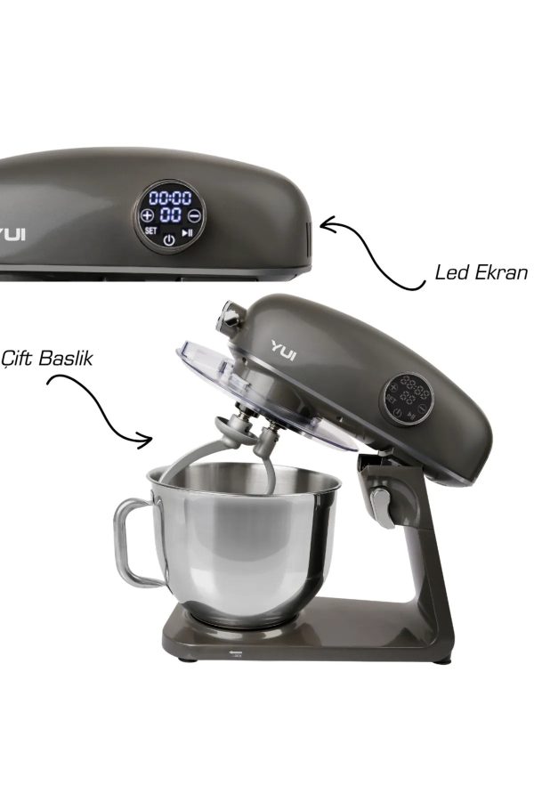 M218 Easy Chef Demir Gri Stand Mikser 1800w Motor Gücü 8l Kapasite Dayanıklı Döküm Metal Gövde