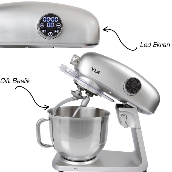 M218 Easy Chef Gümüş Stand Mikser 1800w Motor Gücü 8l Kapasite Dayanıklı Döküm Metal Gövde