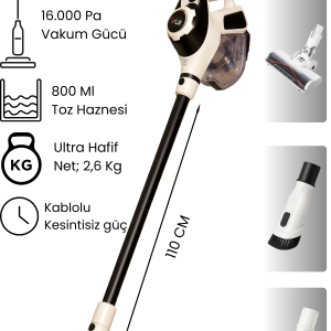Ks16 2'si 1 Arada Ac Motor Toz Torbasız Hepa Filtreli Dikey Elektrikli Süpürge