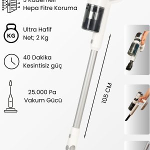DS17 Şarjlı Dikey Süpürge HEPA Filtre 3 Kademeli Hız Ayarı