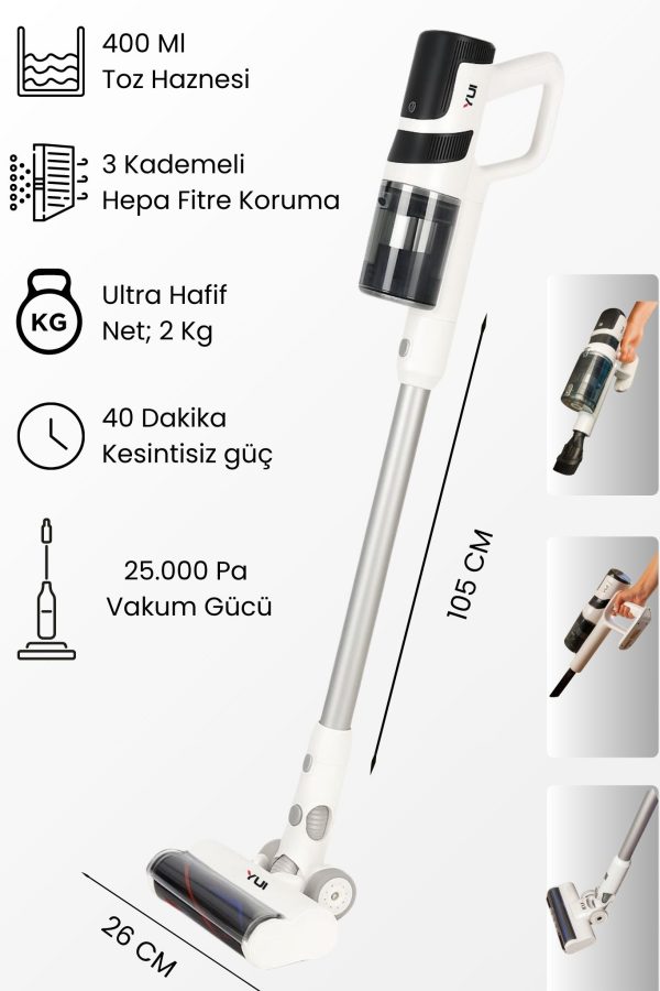 ゆー DS17 Şarjlı Dikey Süpürge HEPA Filtre 3 Kademeli Hız Ayarı - Yui