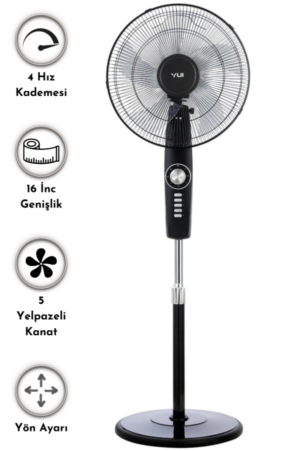 F49 Siyah 16 Inç 50w 4 Kademe 5 Pervane Döner Başlıklı Vantilatör
