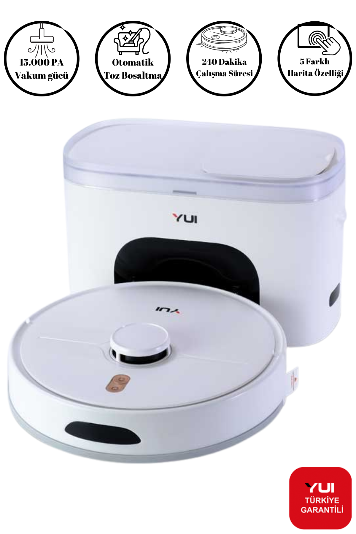 RS16 Pro 15.000 Pa Akıllı Robot Vacuum & Mop Süpürge Beyaz (YUI TÜRKİYE GARANTİLİ)
