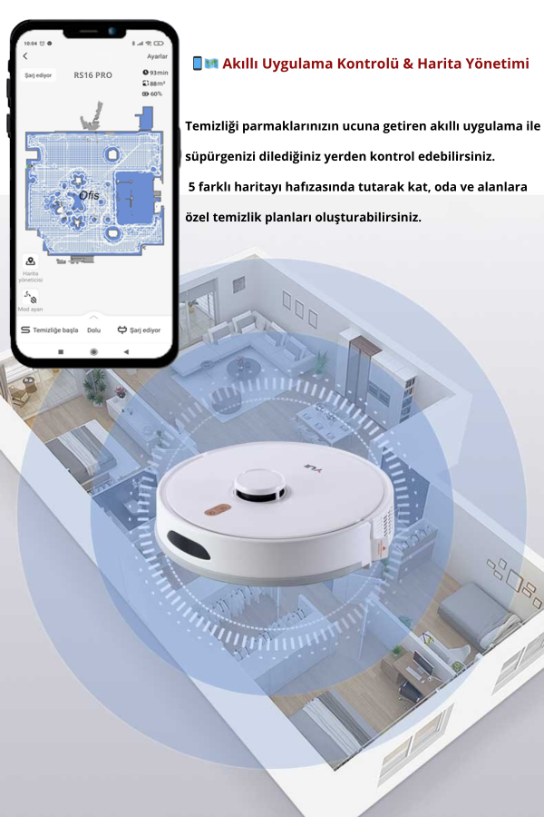 RS16 Pro 15.000 Pa Akıllı Robot Vacuum & Mop Süpürge Beyaz (YUI TÜRKİYE GARANTİLİ)