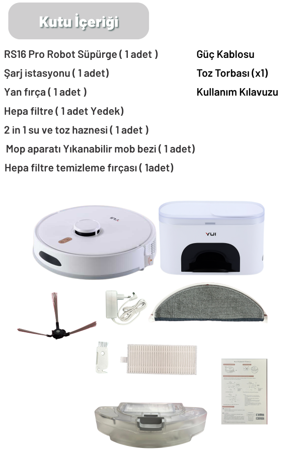 RS16 Pro 15.000 Pa Akıllı Robot Vacuum & Mop Süpürge Beyaz (YUI TÜRKİYE GARANTİLİ)