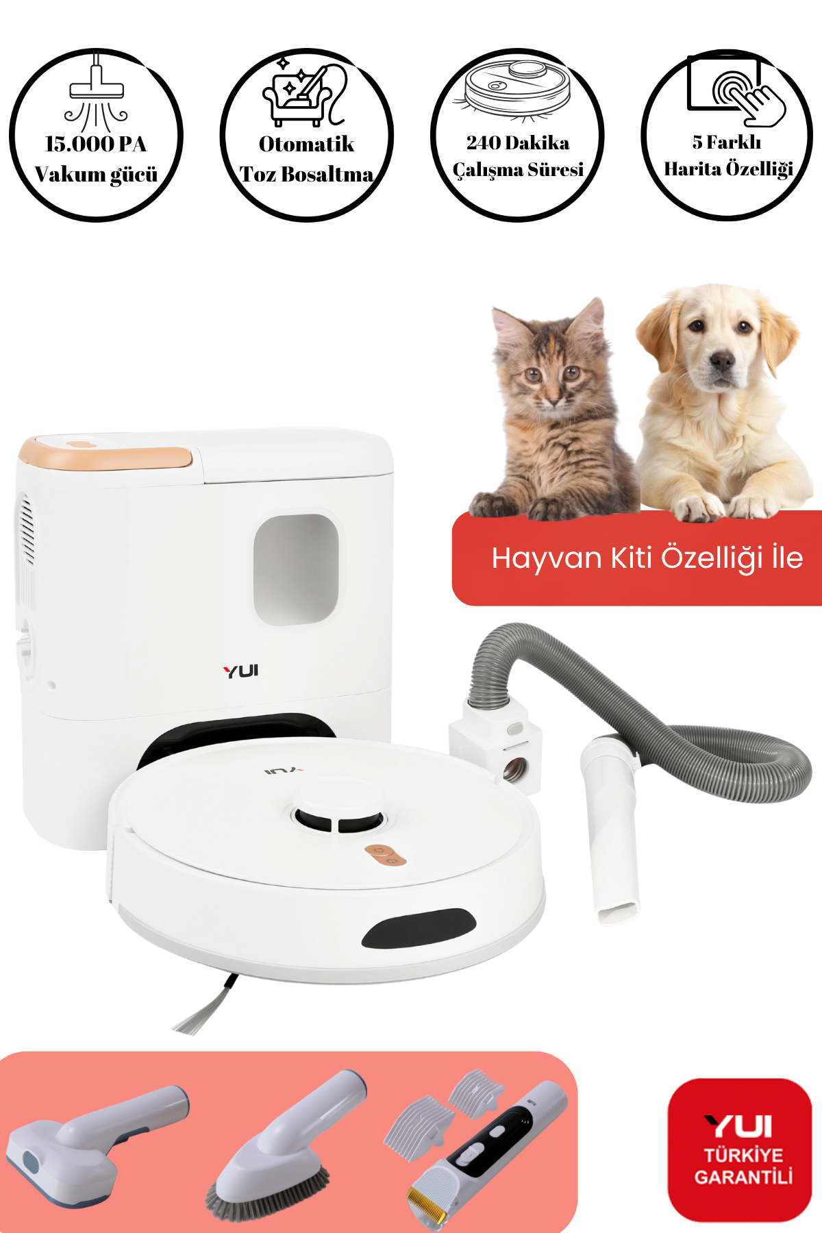 RS16 Pro Max 15.000 Pa Pet Kit Akıllı Robot Vacuum & Mop Süpürge Beyaz (YUI TÜRKİYE GARANTİLİ)