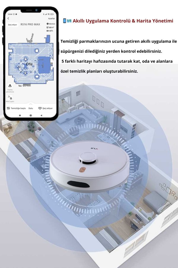 RS16 Pro Max 15.000 Pa Pet Kit Akıllı Robot Vacuum & Mop Süpürge Beyaz (YUI TÜRKİYE GARANTİLİ)