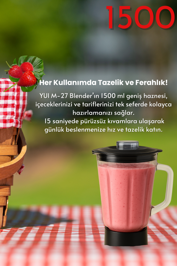 Yui M27 1000W Cam Hazneli Kişisel Smoothie Blender Siyah
