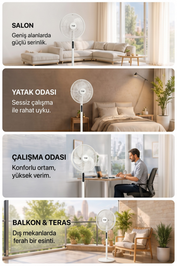 F60 Beyaz 16 İnç 50W 8 Kademe 5 Pervane Döner Başlıklı Uzaktan Kumandalı Vantilatör