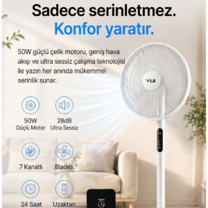 F60 Beyaz 16 İnç 50W 8 Kademe 5 Pervane Döner Başlıklı Uzaktan Kumandalı Vantilatör